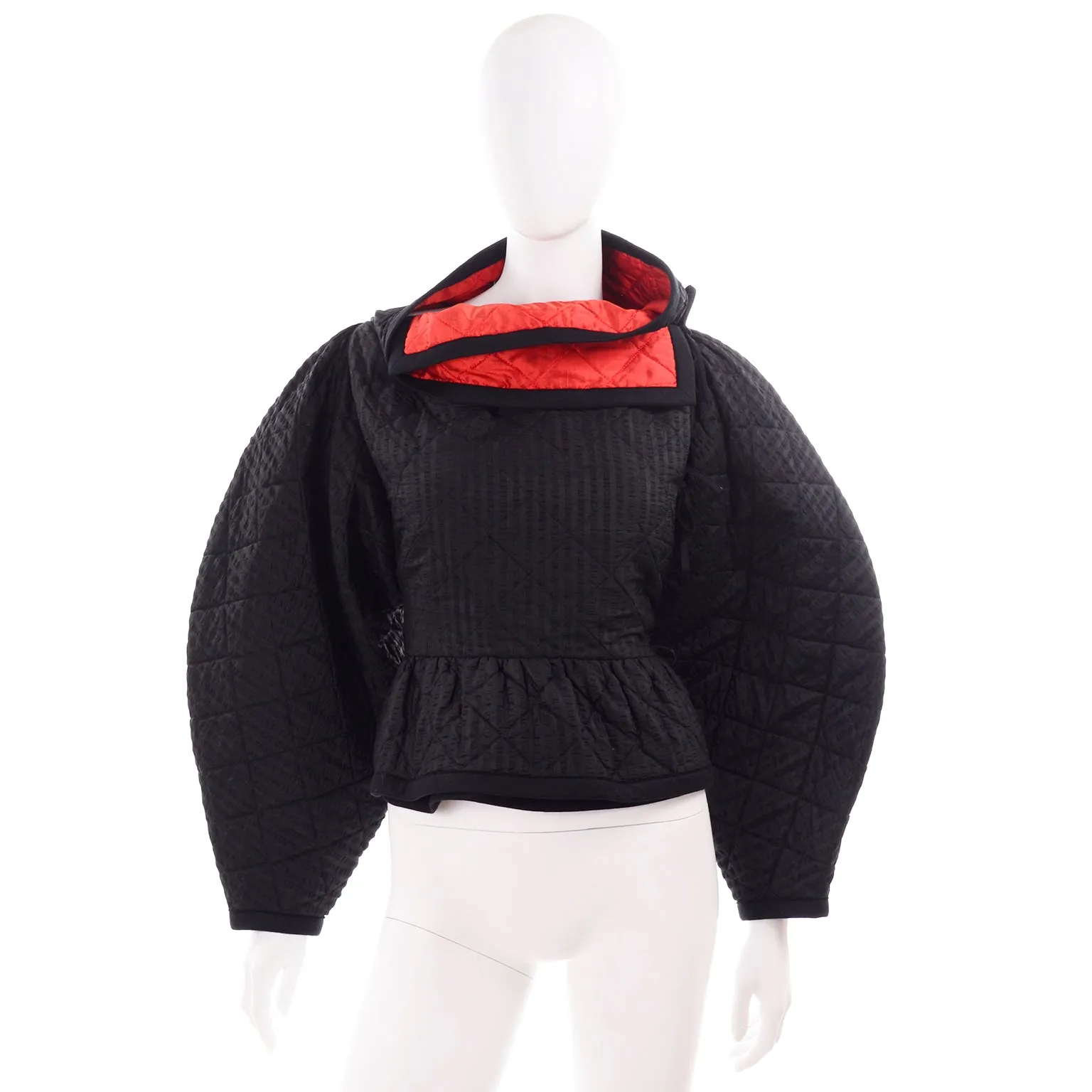 1978 Vintage Lanvin Black and Red Quilted Jacket W Statement Sleeves