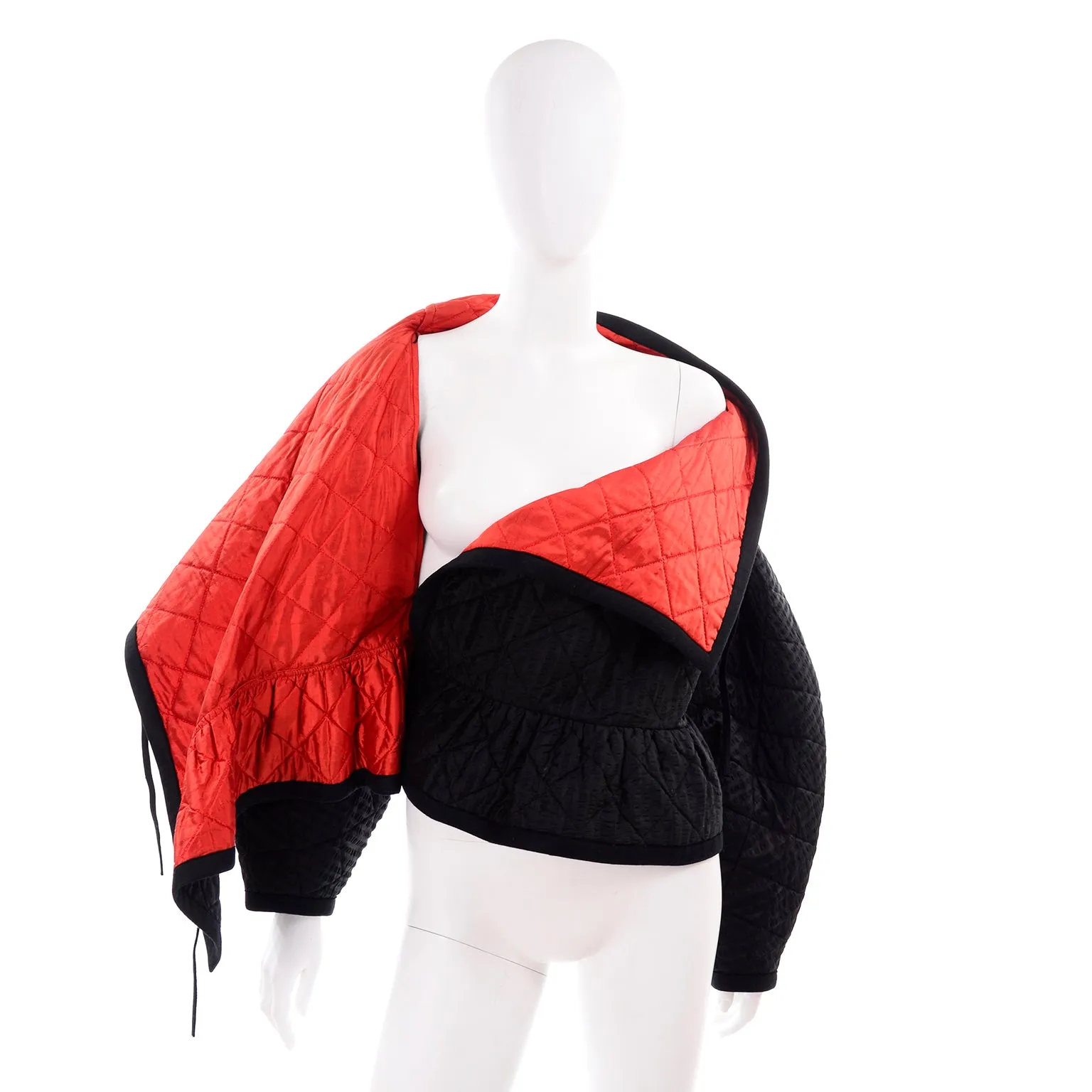 1978 Vintage Lanvin Black and Red Quilted Jacket W Statement Sleeves