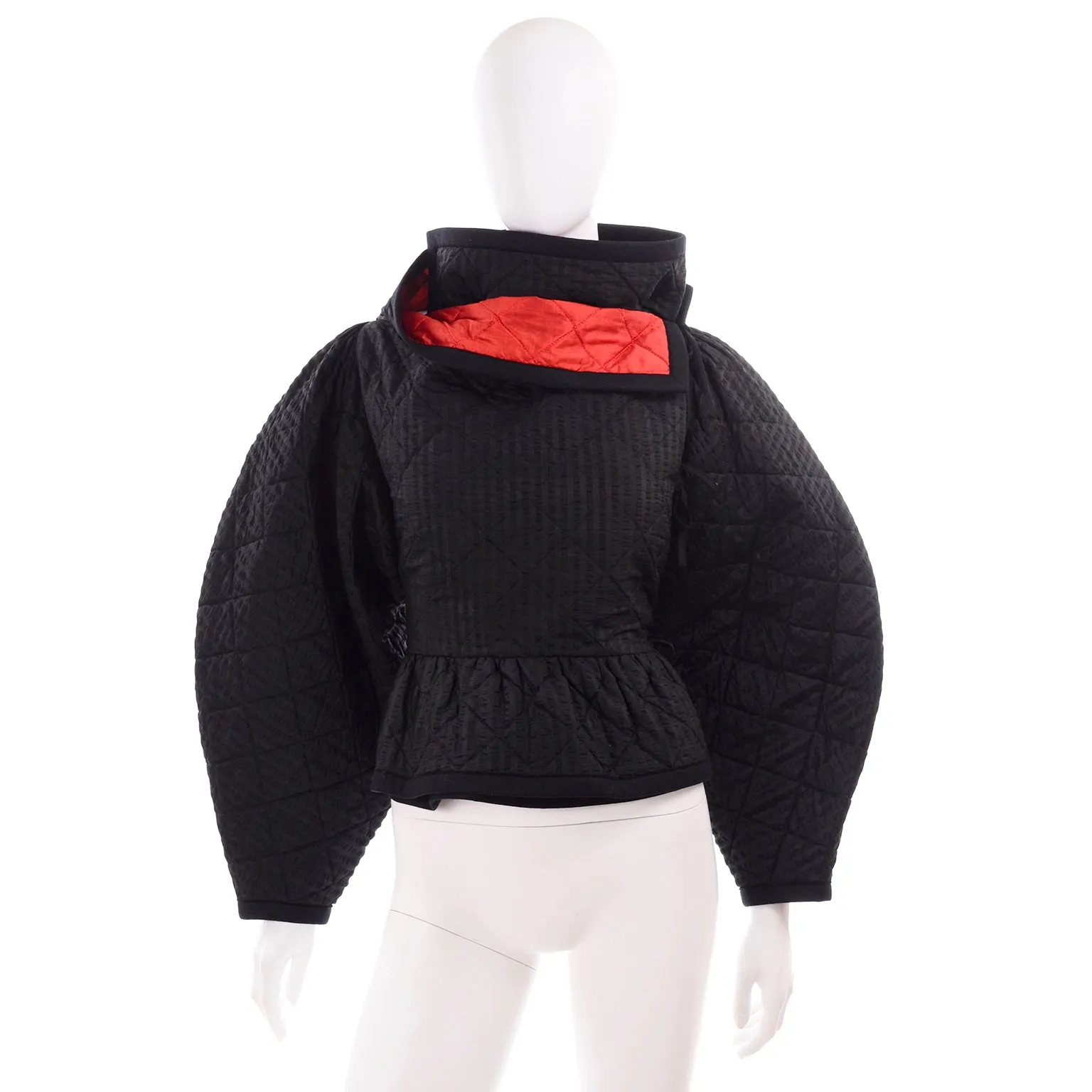 1978 Vintage Lanvin Black and Red Quilted Jacket W Statement Sleeves