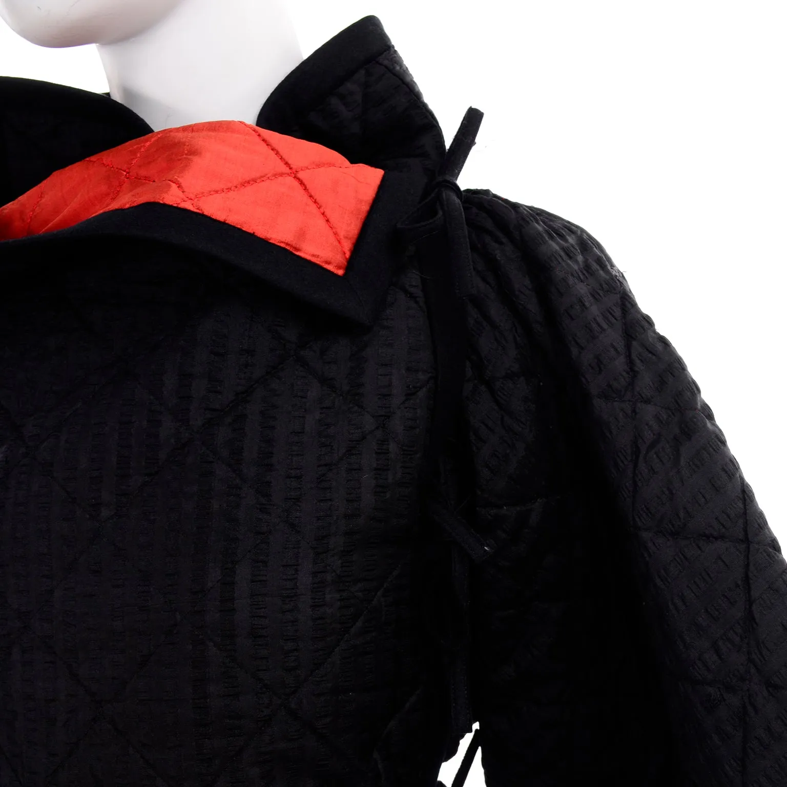 1978 Vintage Lanvin Black and Red Quilted Jacket W Statement Sleeves