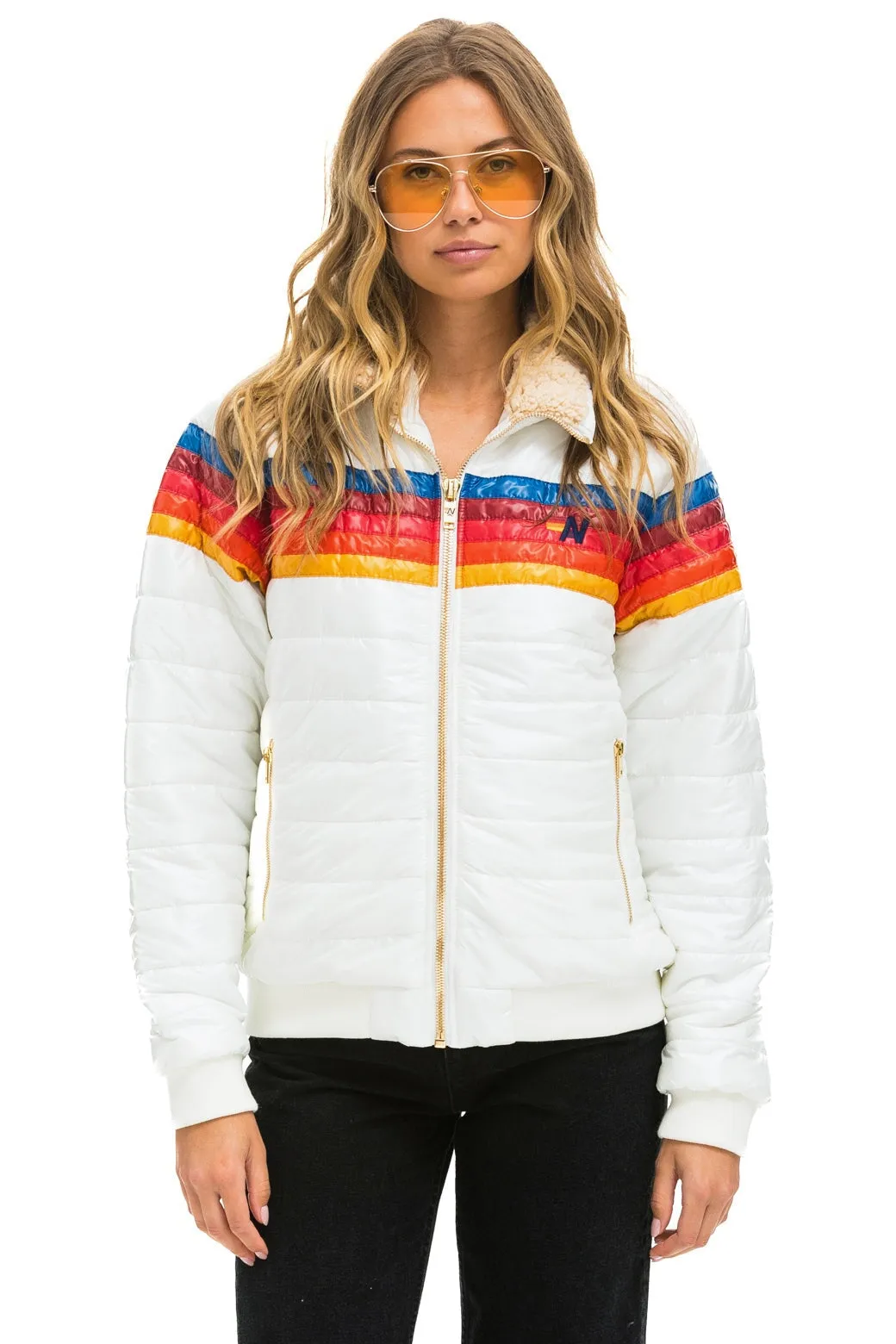 5 STRIPE RAINBOW SLEEVE JACKET -  WHITE GLOSSY