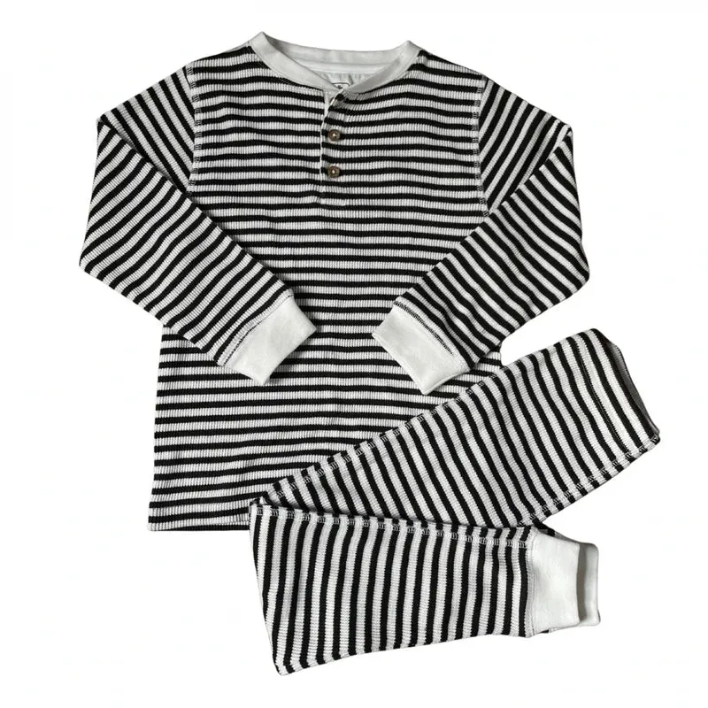 Adult's Black and White Stripe Waffle Set