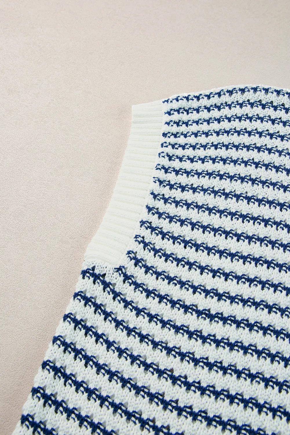 Blue Stripe Ribbed Trim Loose Fit Knitted Sweater Vest