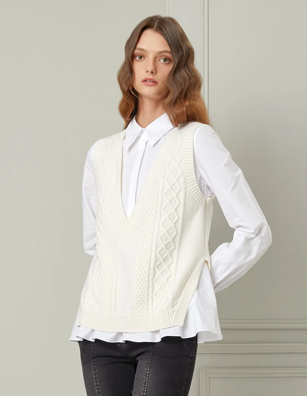 BORA AKSU Knitted Vest Layered Shirt