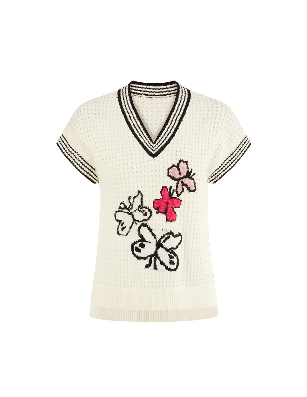 BORA AKSU V-Neck Butterfly Print Wool Sweater