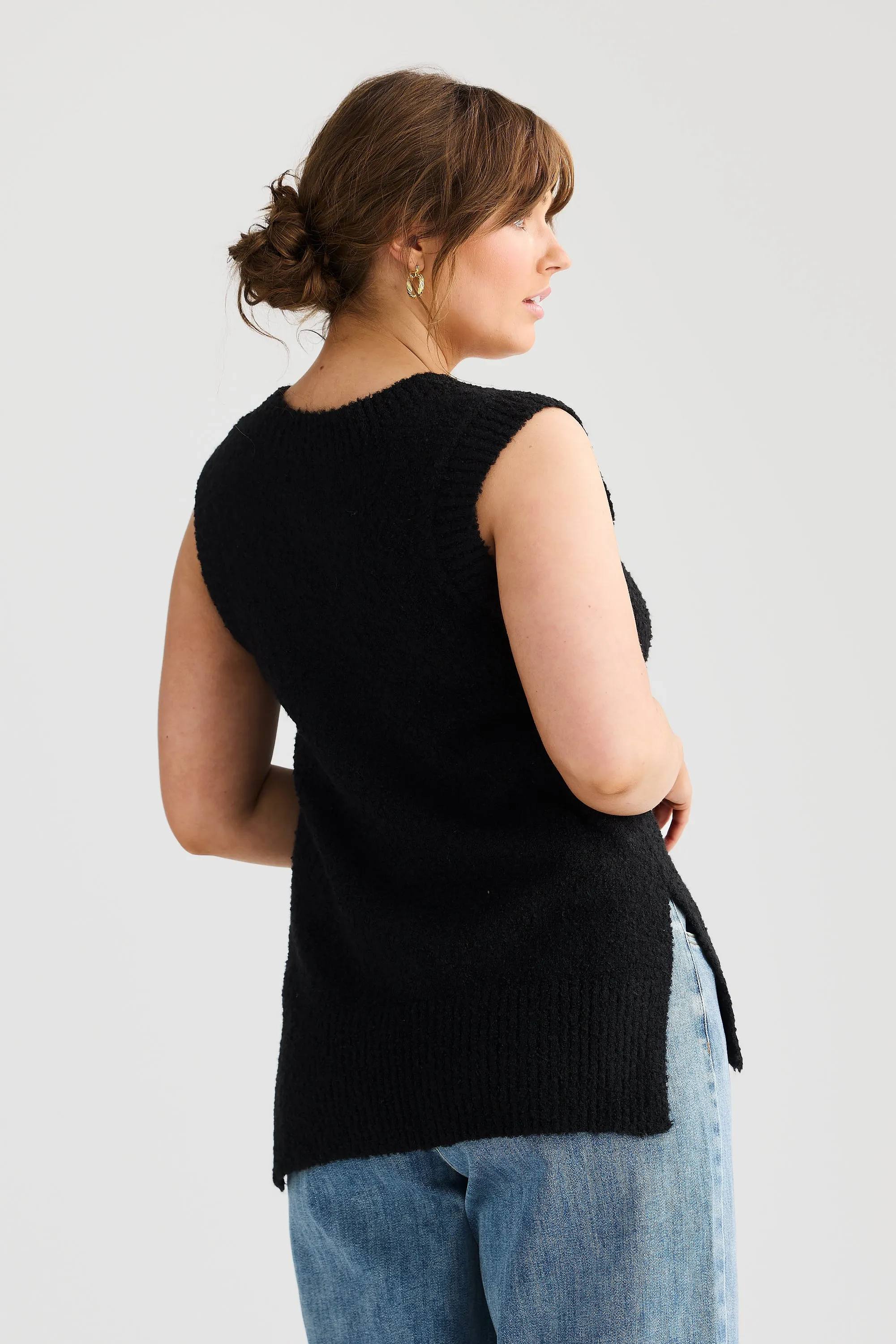 Boucle V-Neck Vest - Faded Black