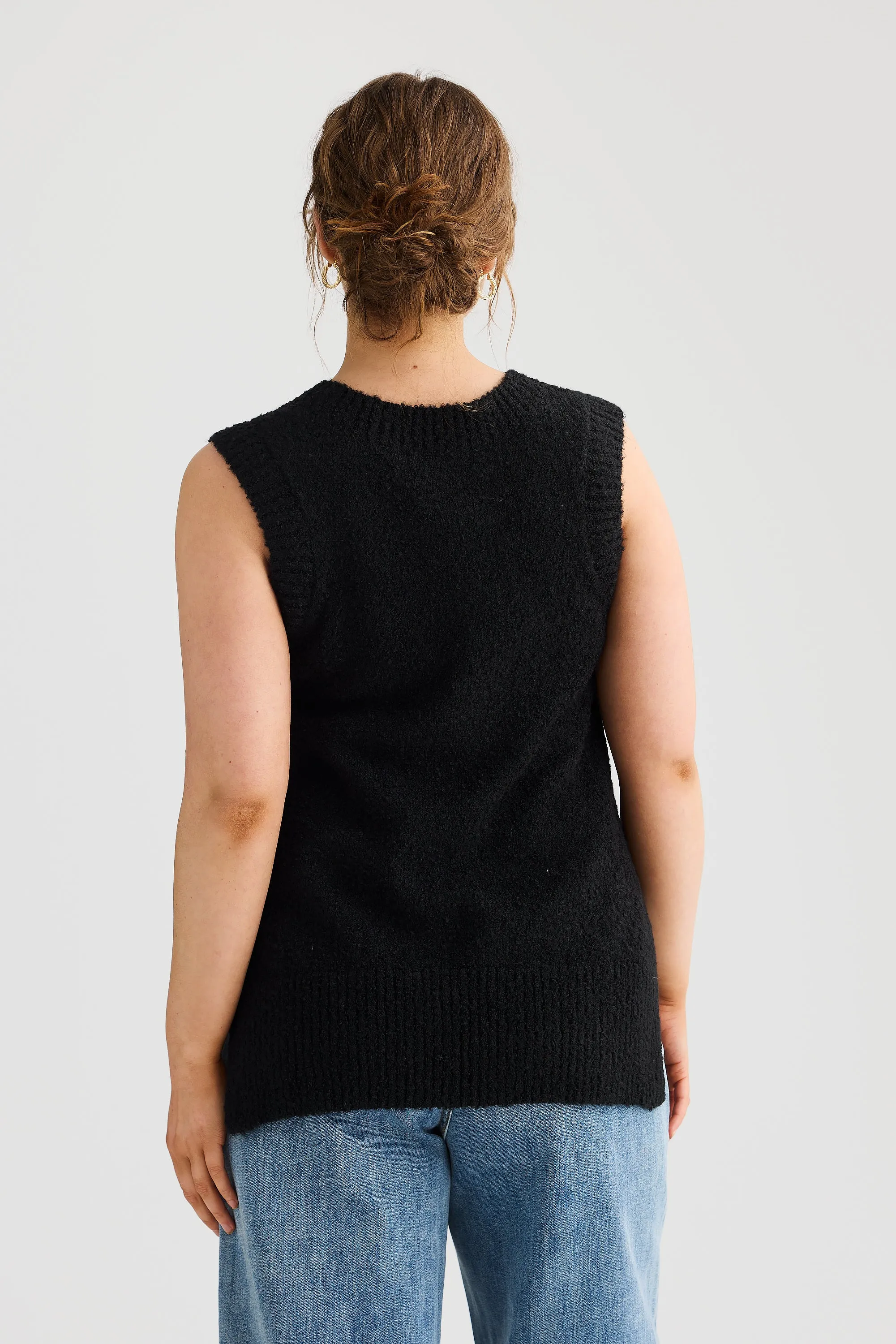 Boucle V-Neck Vest - Faded Black