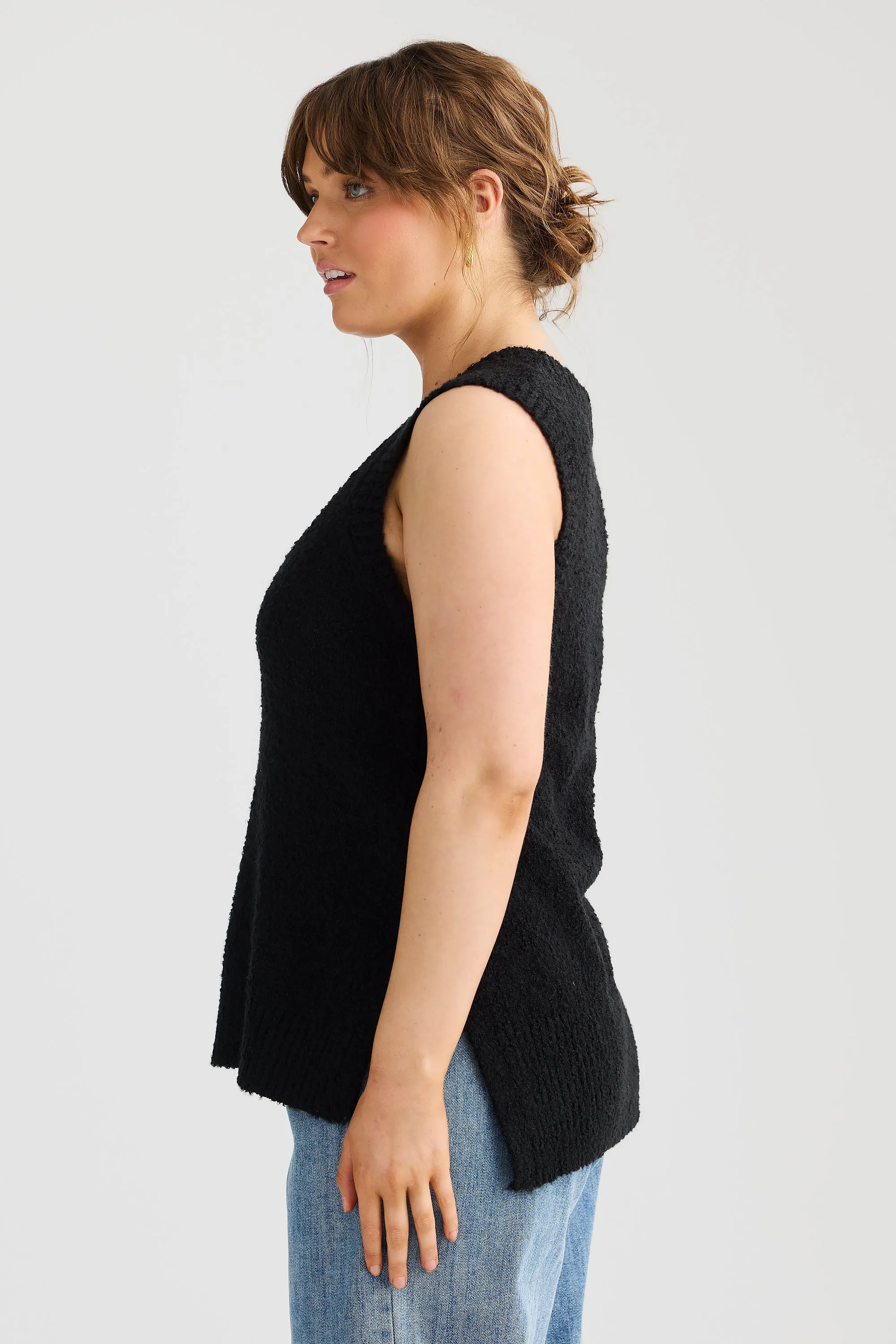 Boucle V-Neck Vest - Faded Black