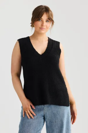 Boucle V-Neck Vest - Faded Black