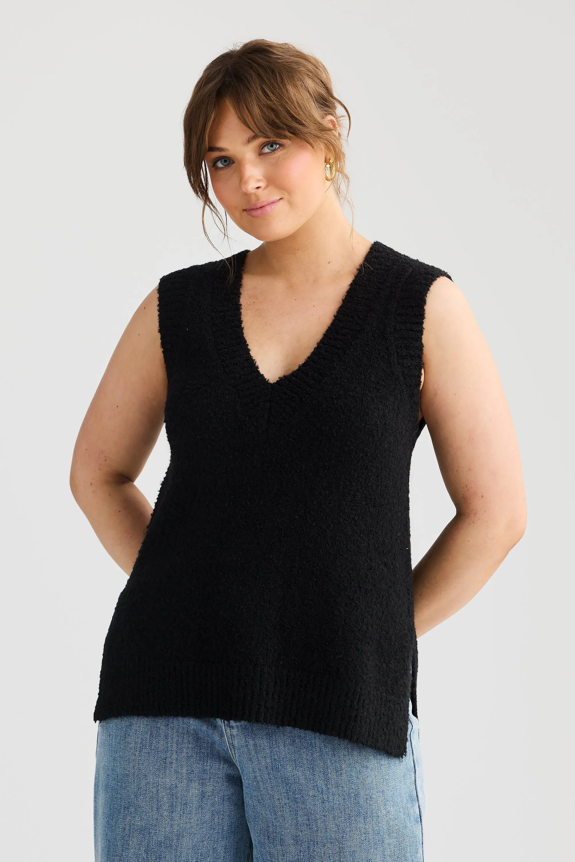 Boucle V-Neck Vest - Faded Black