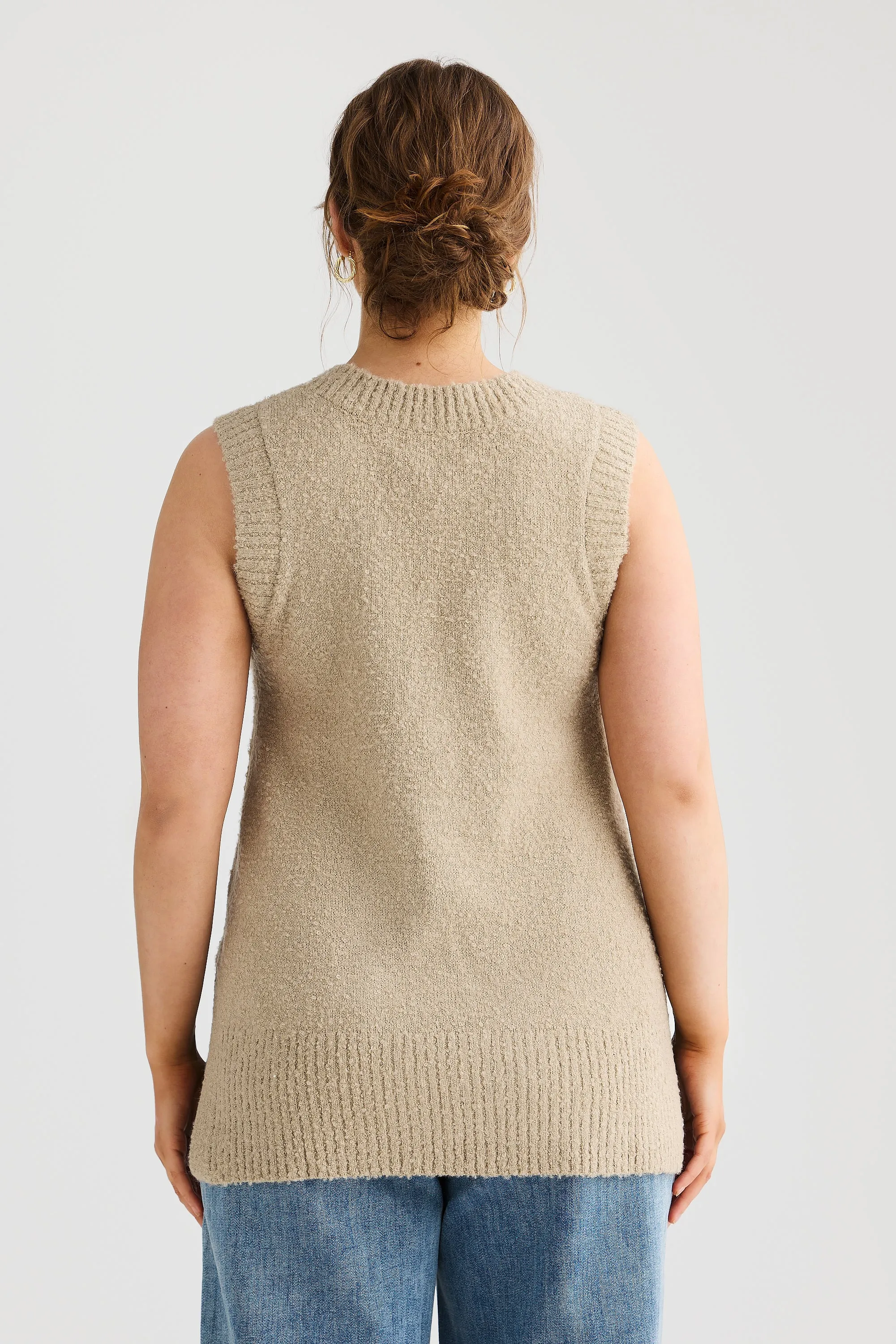 Boucle V-Neck Vest - Stone