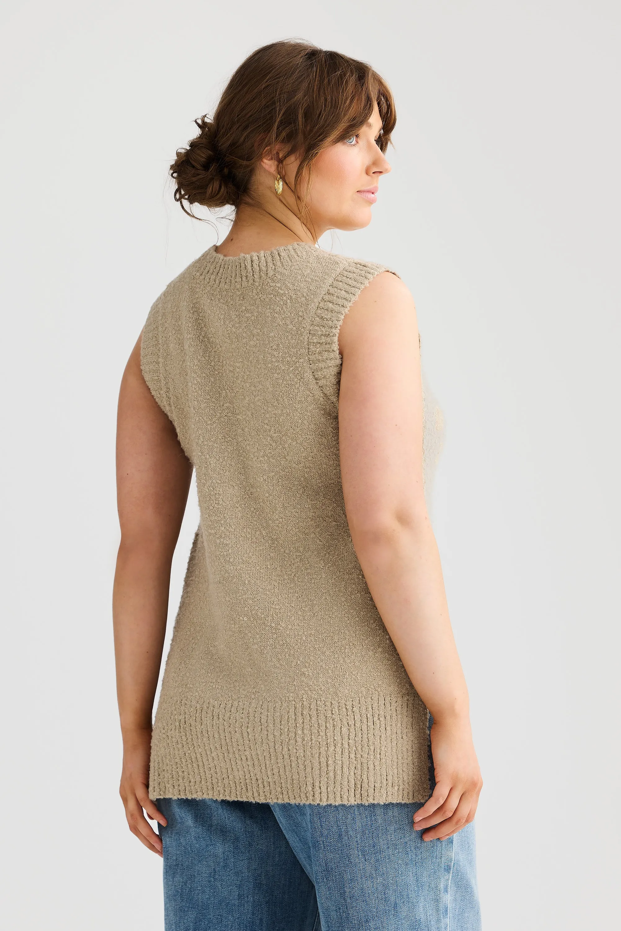 Boucle V-Neck Vest - Stone