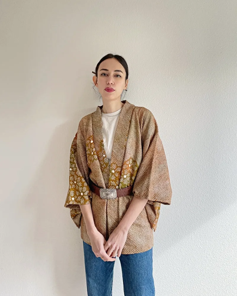 Bronze Orange Shibori Haori Kimono Jacket