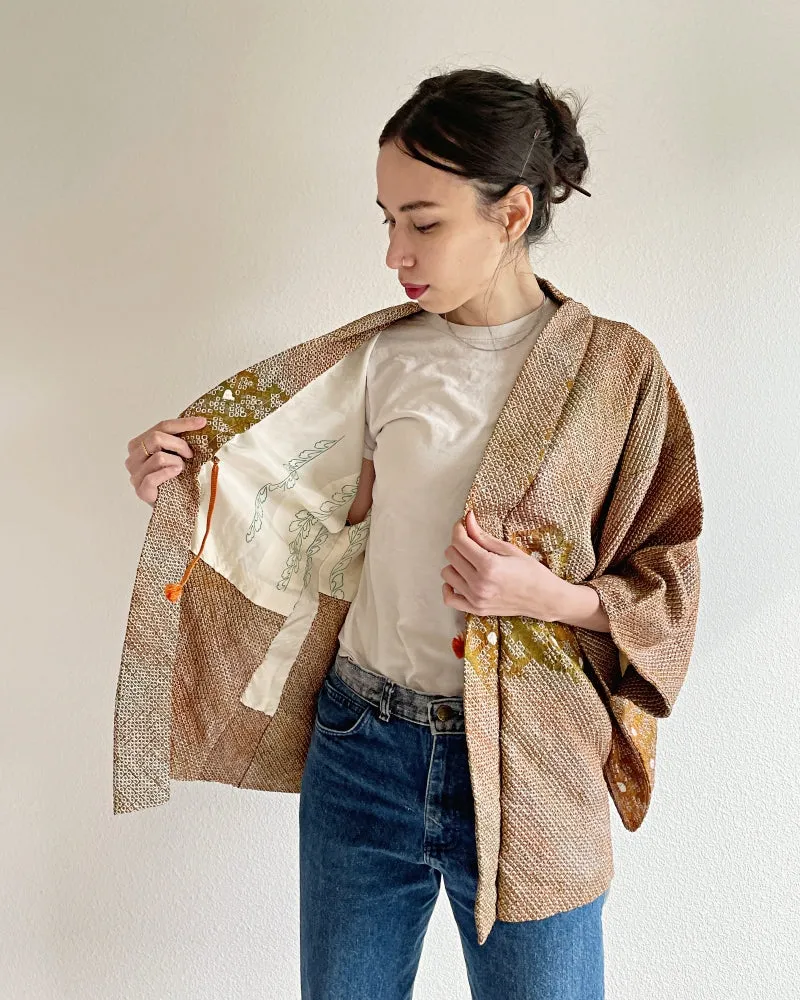 Bronze Orange Shibori Haori Kimono Jacket