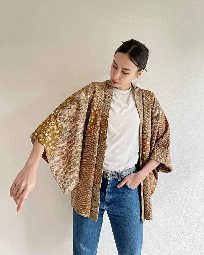 Bronze Orange Shibori Haori Kimono Jacket