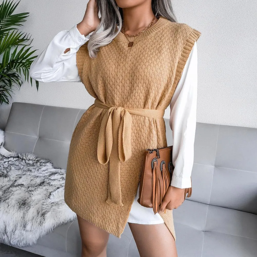 Casual lace-up vest sweater dress knitted dress