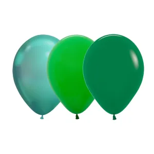 Chrome, Shamrock & Forest Green Balloons - 12 Pkt