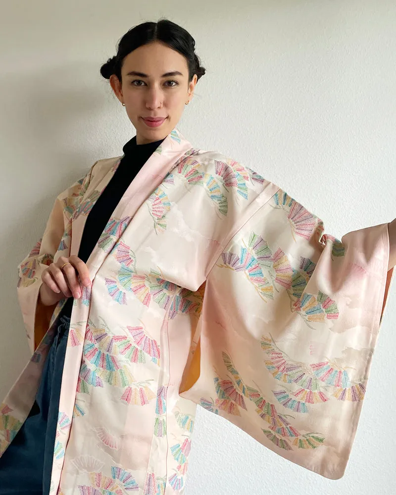 Color Fan Hankles Textile Long Haori Kimono Jacket