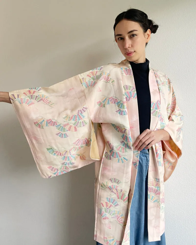 Color Fan Hankles Textile Long Haori Kimono Jacket