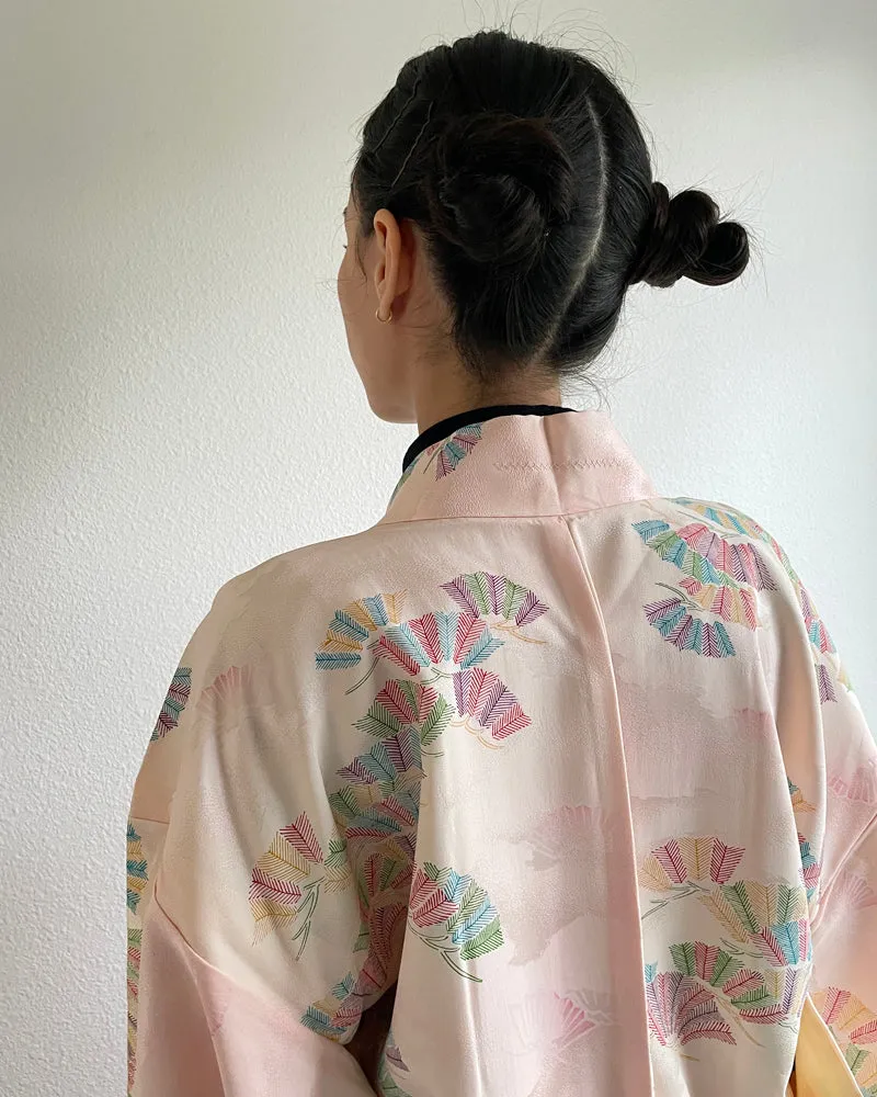 Color Fan Hankles Textile Long Haori Kimono Jacket