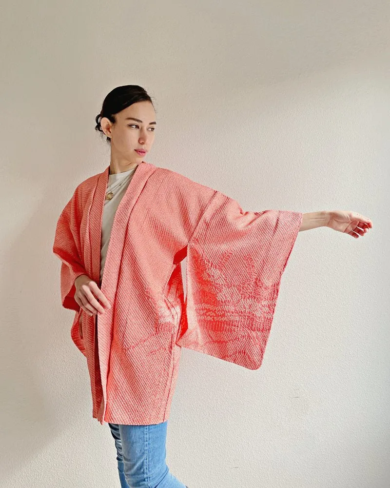 Coral Sunset Shibori Haori Kimono Jacket