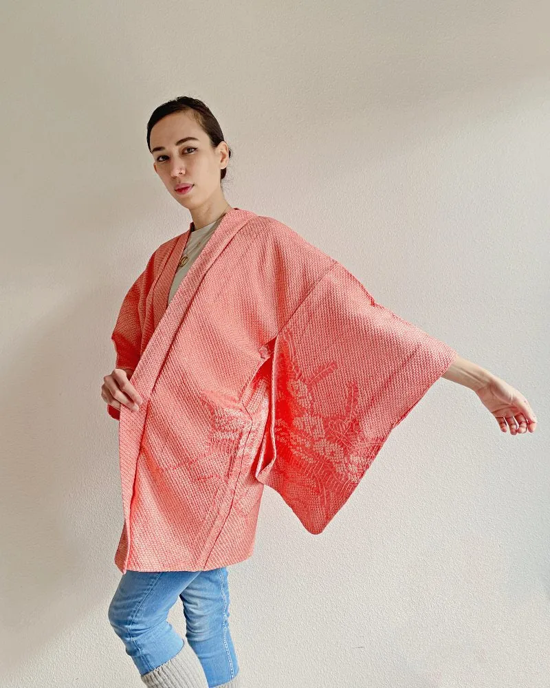 Coral Sunset Shibori Haori Kimono Jacket