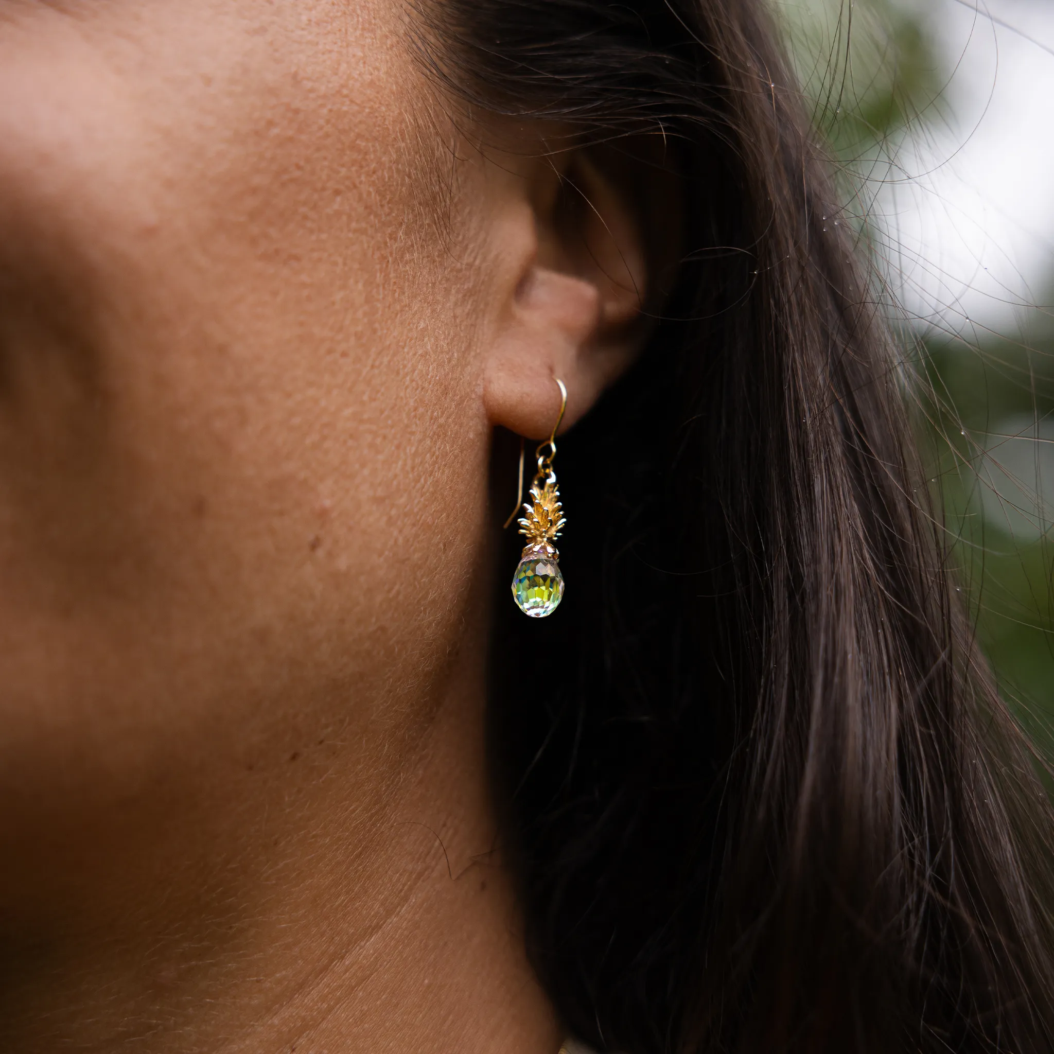 Crystal Pineapple Dangle Earrings in Gold - Small