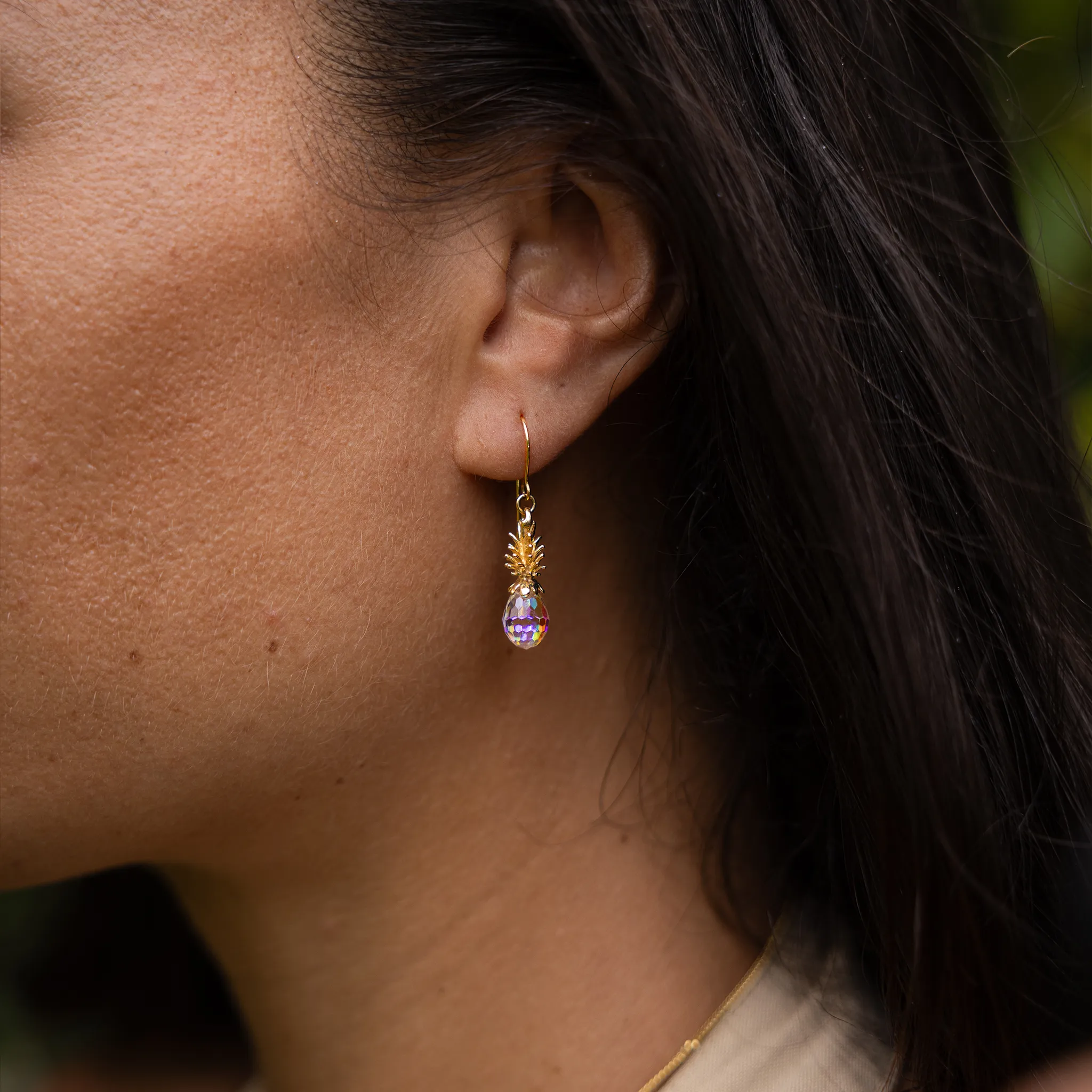 Crystal Pineapple Dangle Earrings in Gold - Small