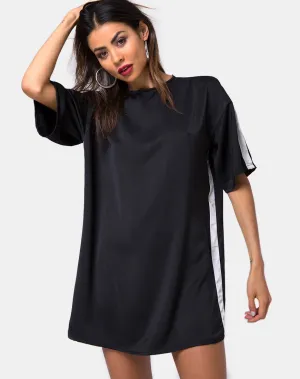 Dore T-Shirt Dress in Black with Ivory Stripe