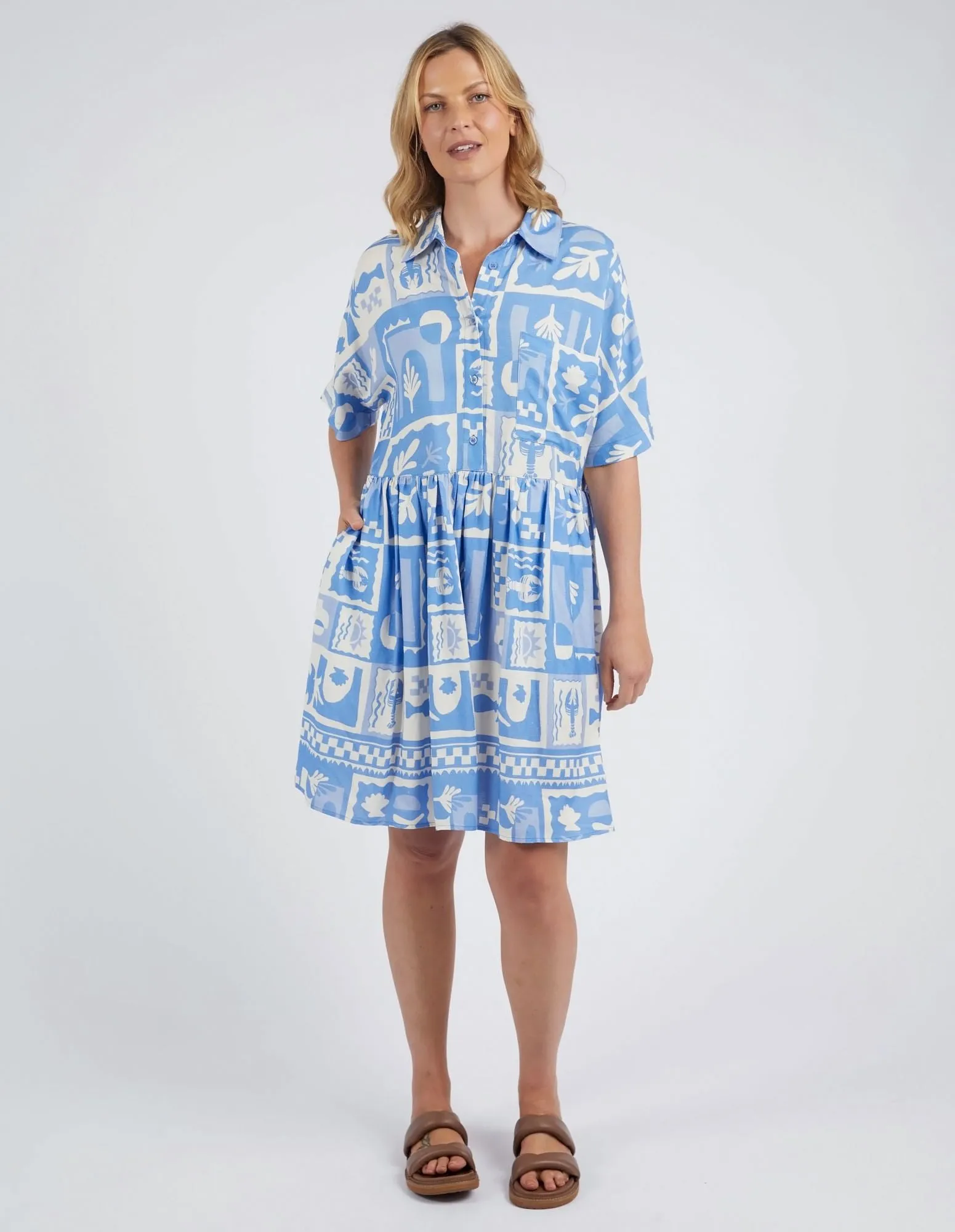 Elm - Holiday Sun Dress - Cerulean Holiday Print