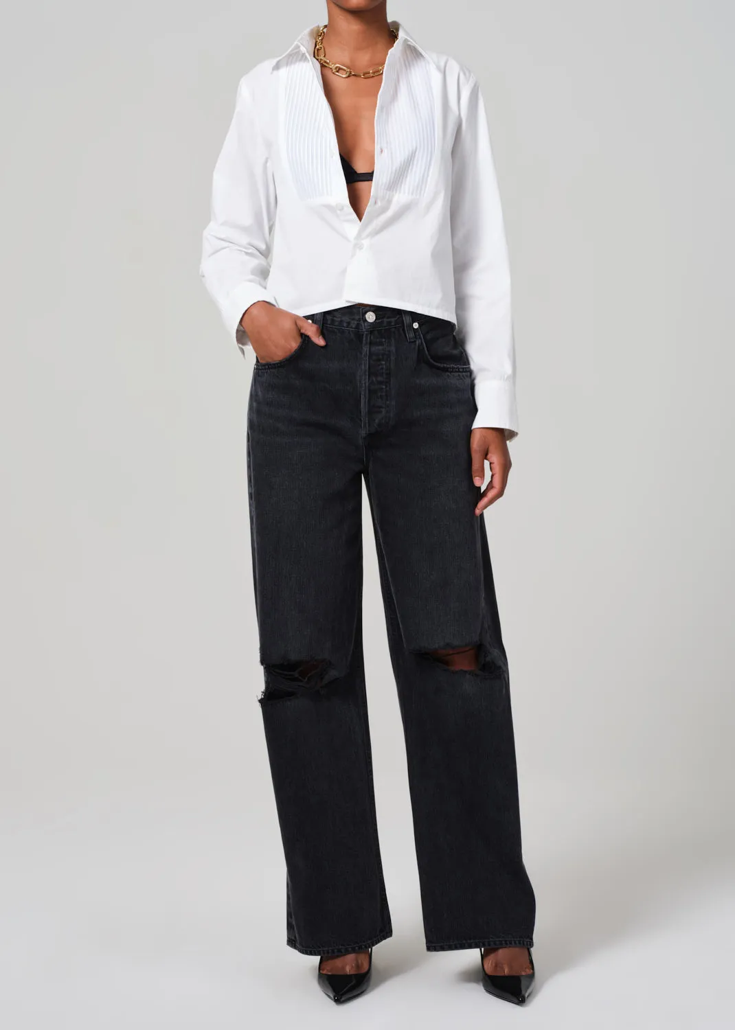 Fino Boxy Cropped Tuxedo in White