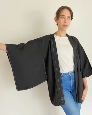 Flower Textured Black Haori Kimono Jacket