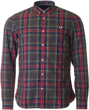 Fred Perry Marl Tartan LS Shirt Grey Marl