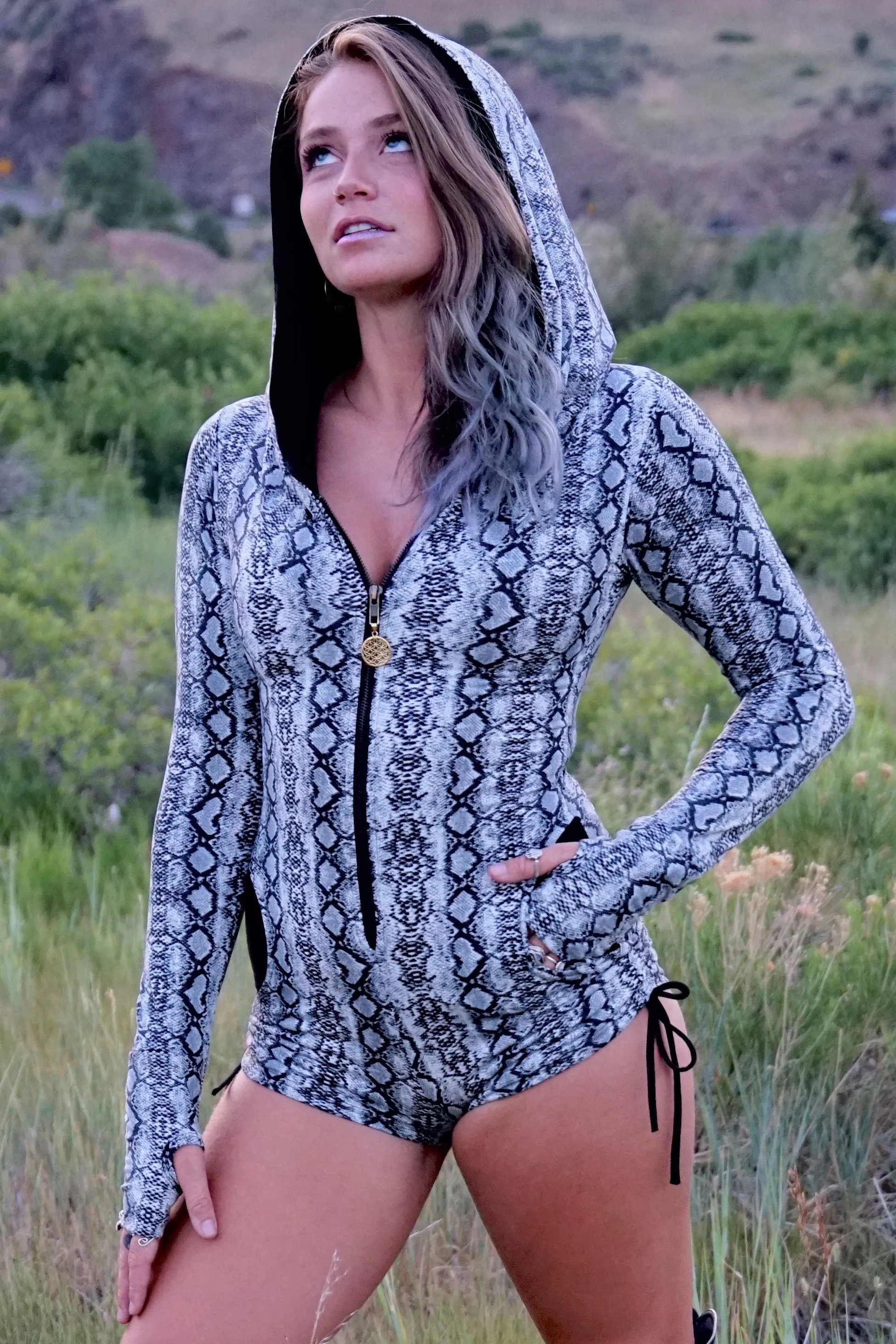 Gemini Hooded Romper - Gold Snakeskin