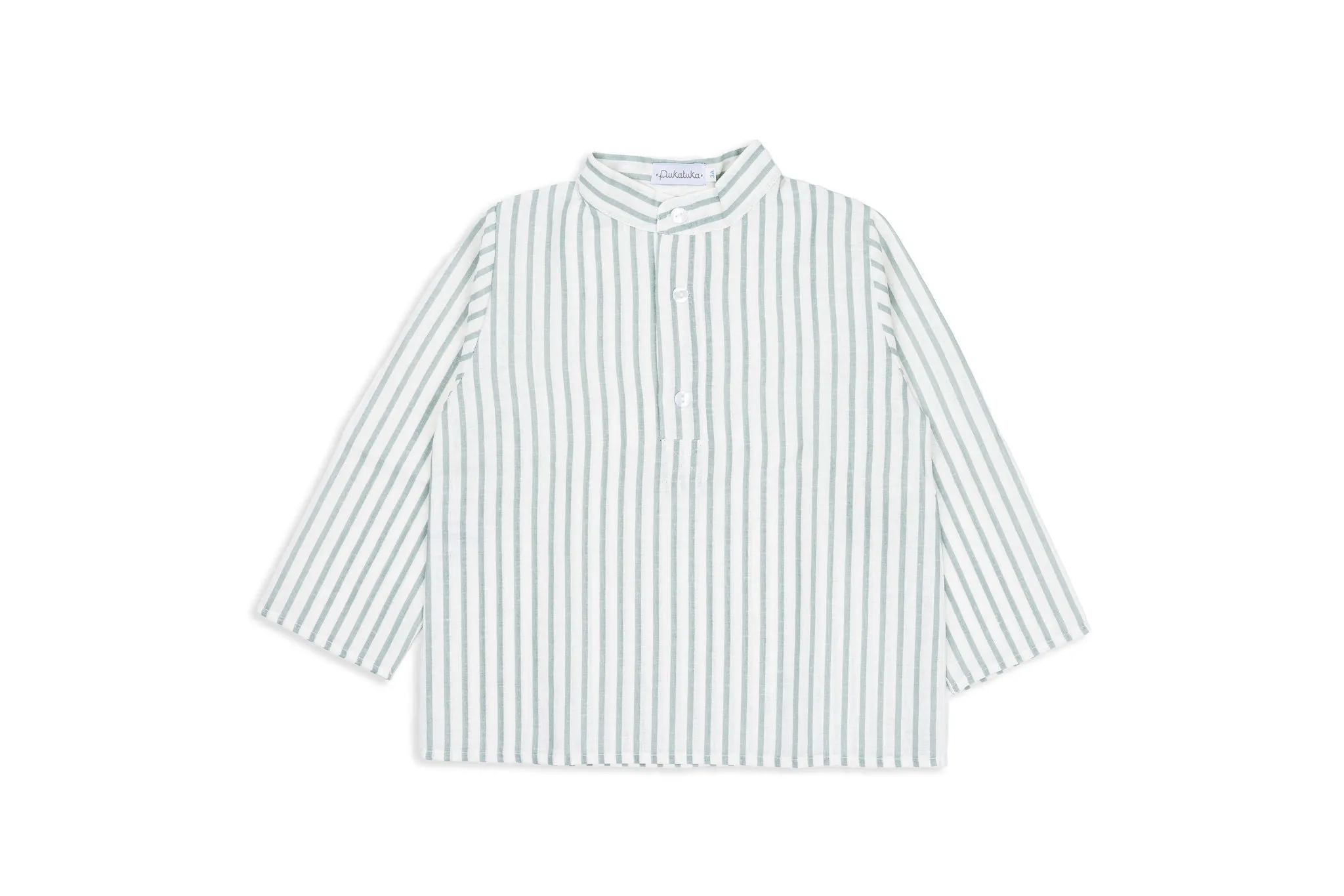 Green & Ivory Striped Linen Mao Shirt