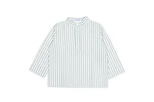 Green & Ivory Striped Linen Mao Shirt