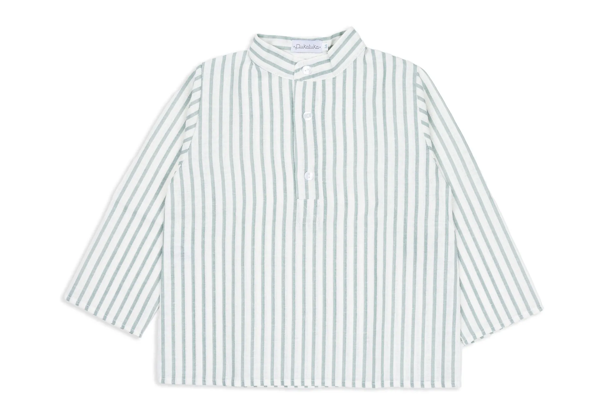 Green & Ivory Striped Linen Mao Shirt