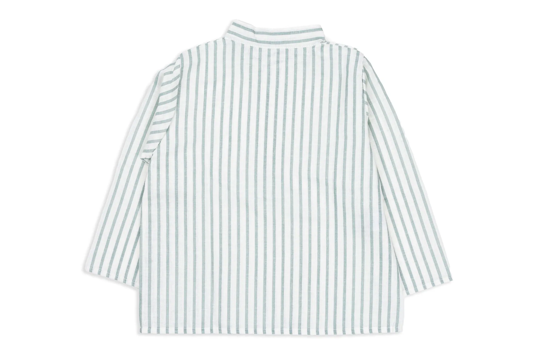 Green & Ivory Striped Linen Mao Shirt