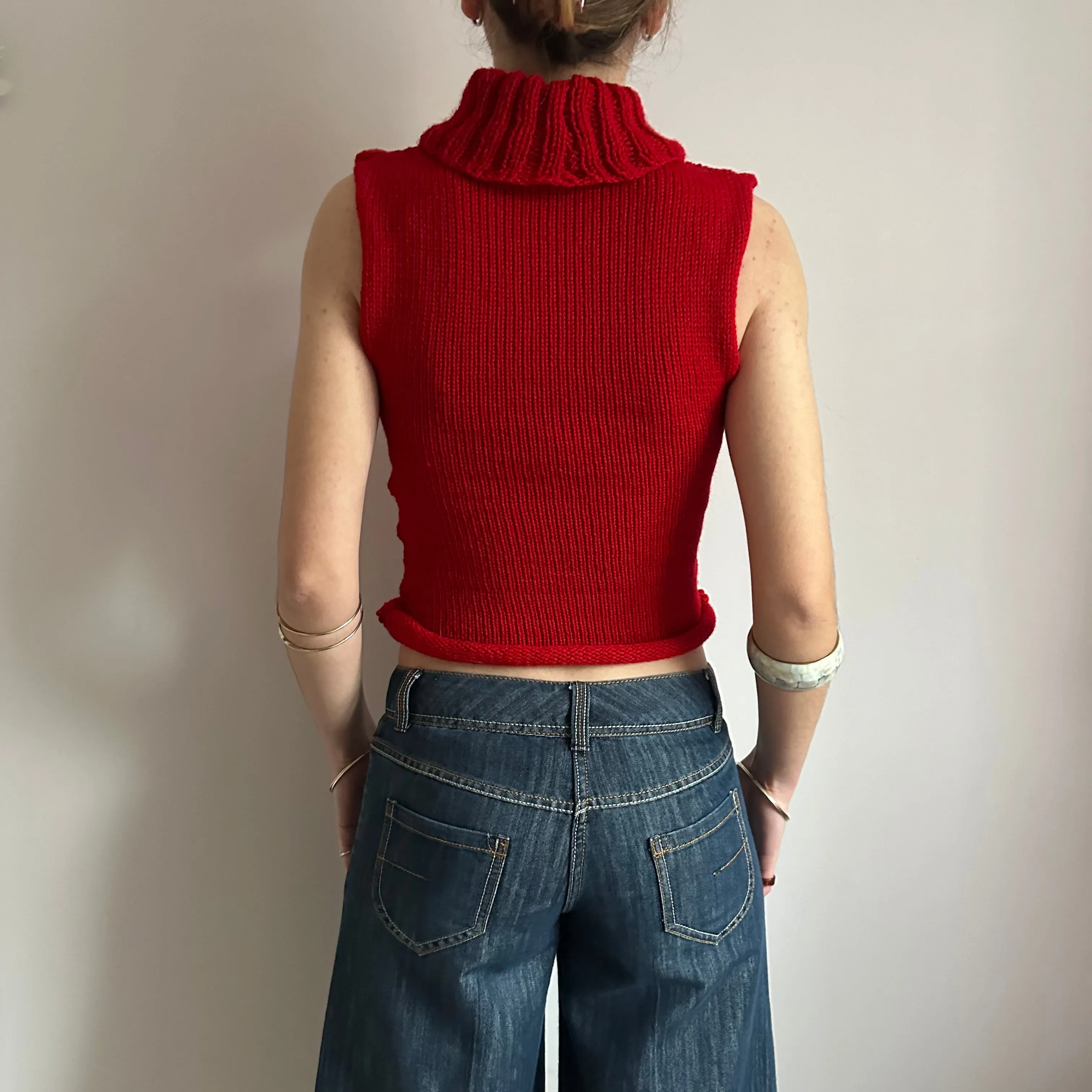 Handmade dark red turtleneck knit vest