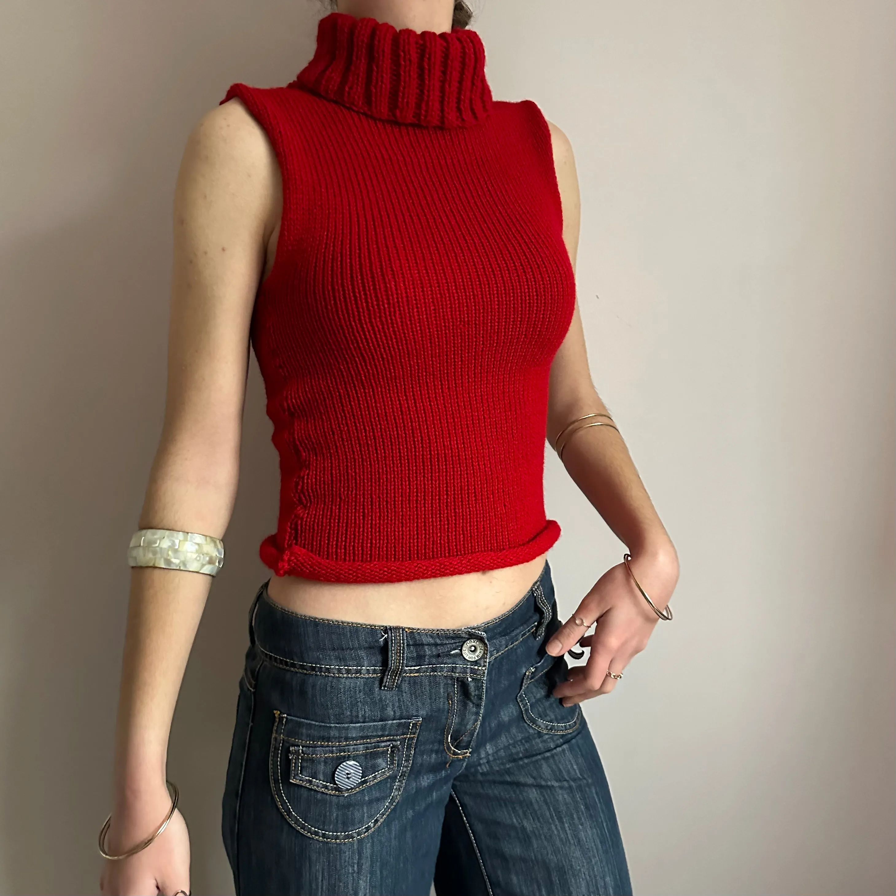 Handmade dark red turtleneck knit vest