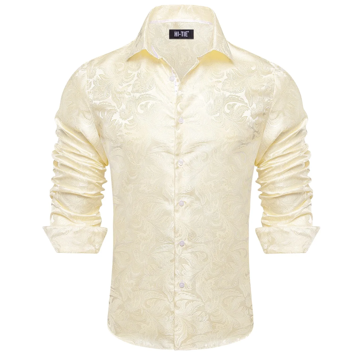 Hi-Tie Paisley Shirt Ivory Yellow Jacquard Mens Button Down Shirt