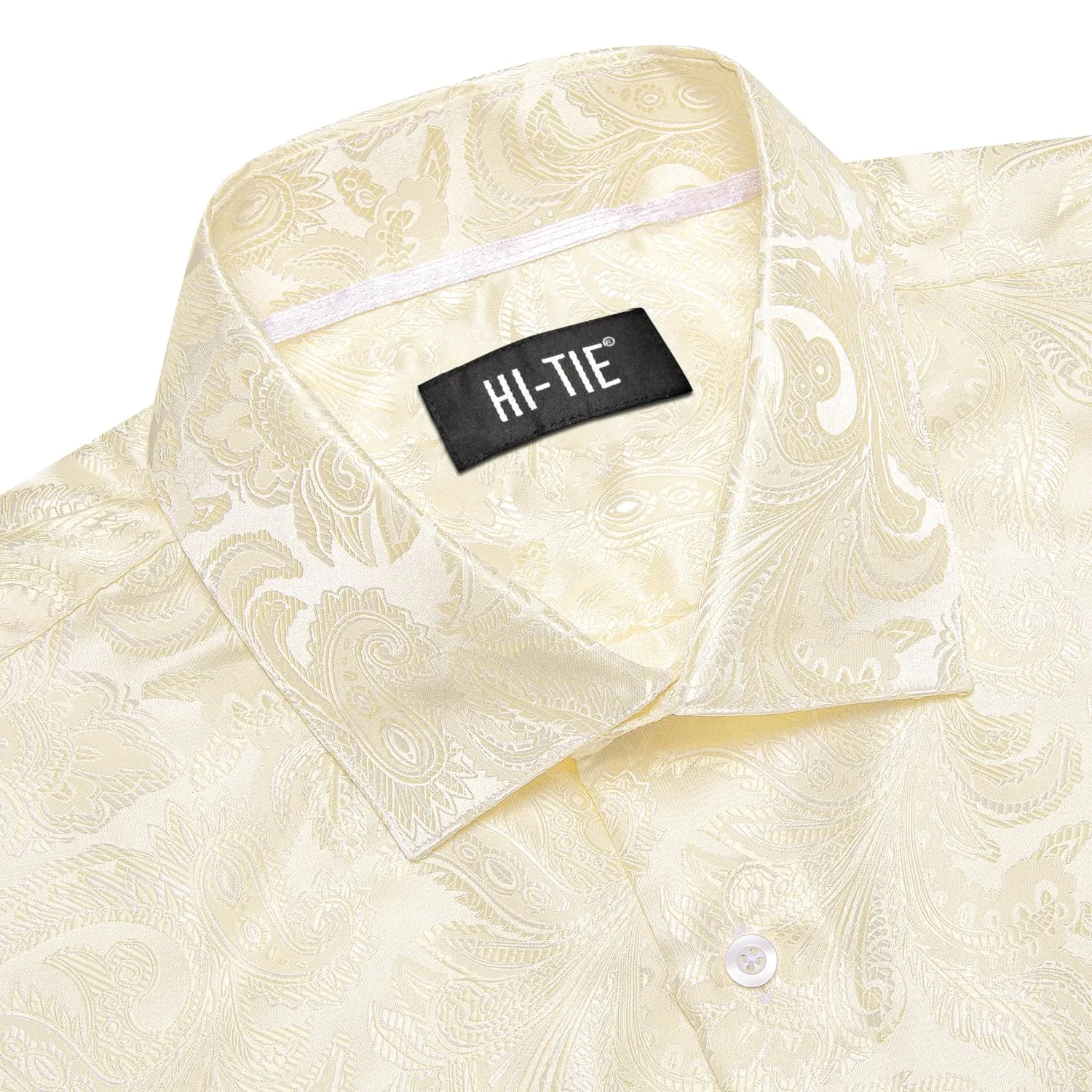 Hi-Tie Paisley Shirt Ivory Yellow Jacquard Mens Button Down Shirt