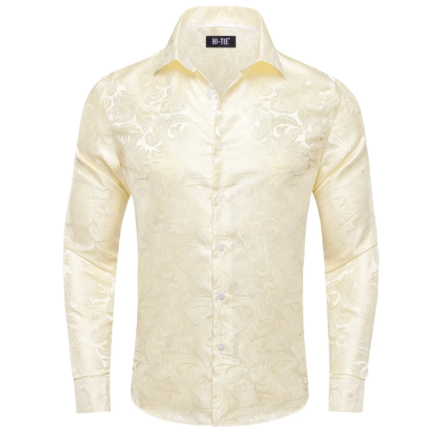 Hi-Tie Paisley Shirt Ivory Yellow Jacquard Mens Button Down Shirt