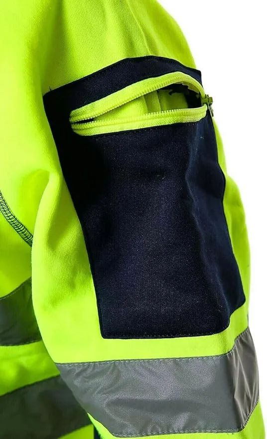 Hi Vis Hoodie - Hi Viz Sweatshirt Safety Work Reflective Jumper Hoodie Tape Band Work Warm Security High Visibility Sweatshirt 3 Zipped Pocket Pullover Hooded Top Plus Size Small - 5XL