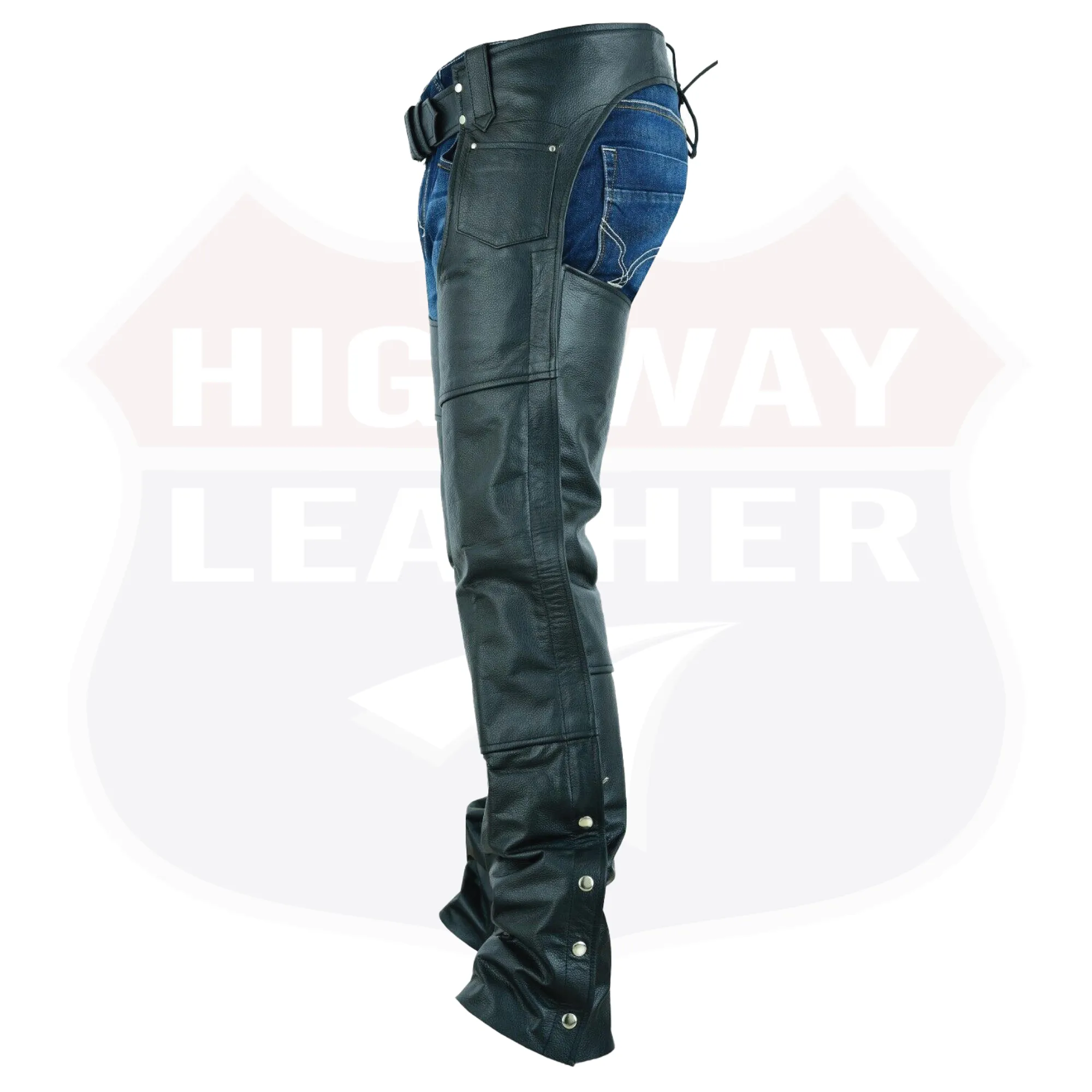 HL12800SPT Basic Classic BLACK Style Leather Motorcycle Chap for Motorcycle Riding Plain Easy Fit