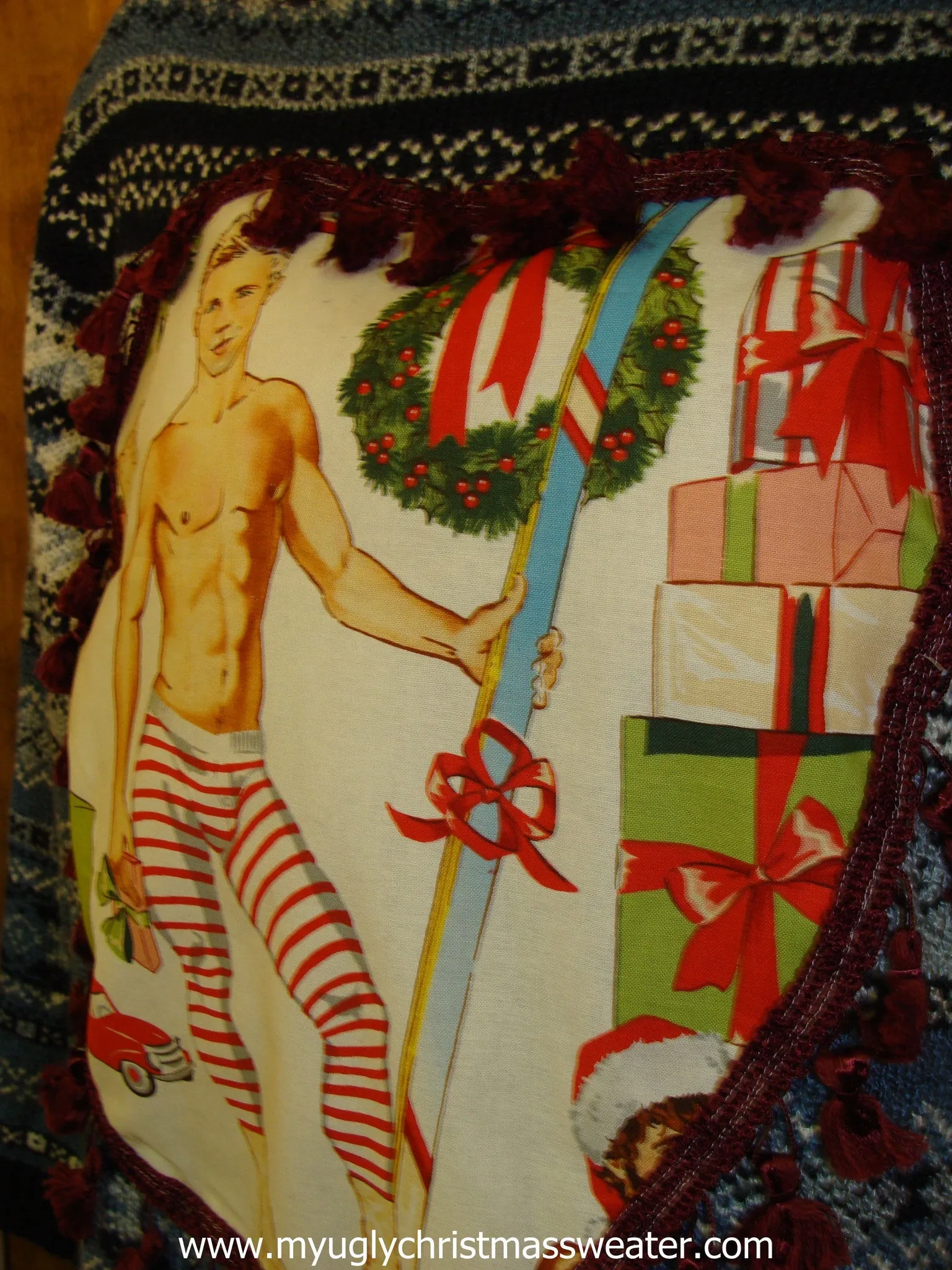 Hottie Guy Ugly Christmas Sweater with Mr. Muscle and Skis