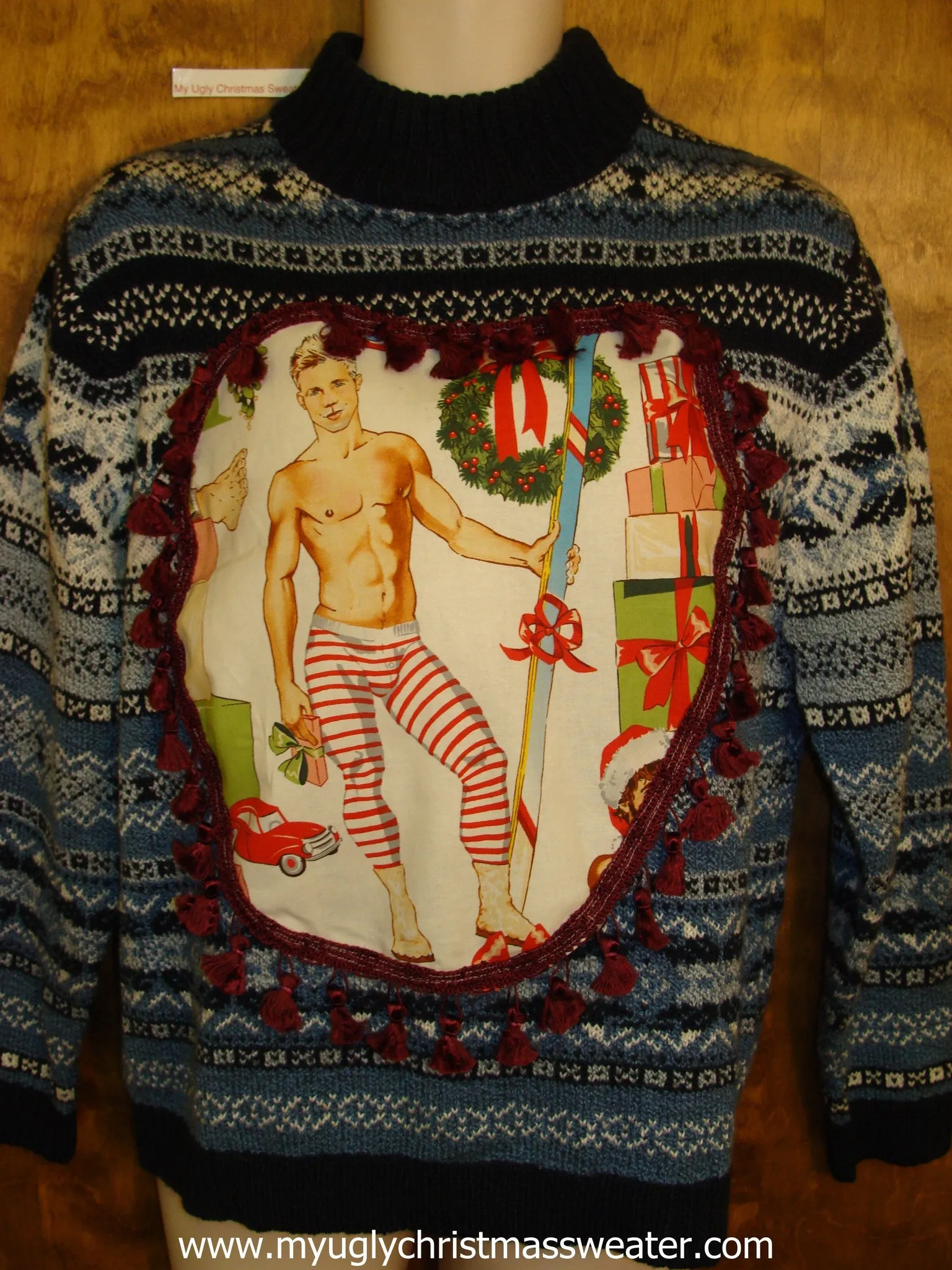 Hottie Guy Ugly Christmas Sweater with Mr. Muscle and Skis