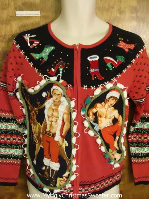 Hottie Guy with Reindeer Ugly Christmas Sweater