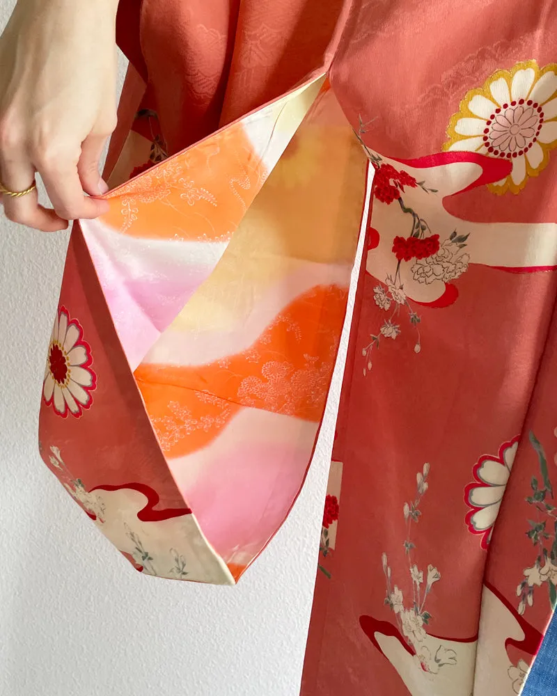 Japanese Traditional Flower Long Haori Kimono Jacket