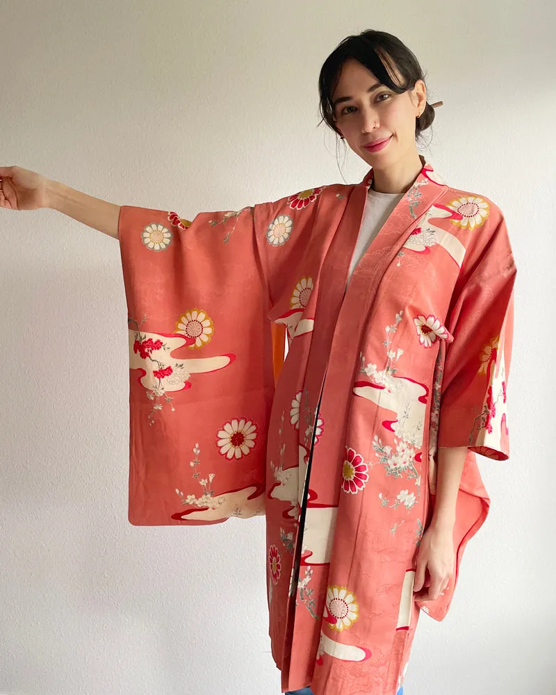 Japanese Traditional Flower Long Haori Kimono Jacket